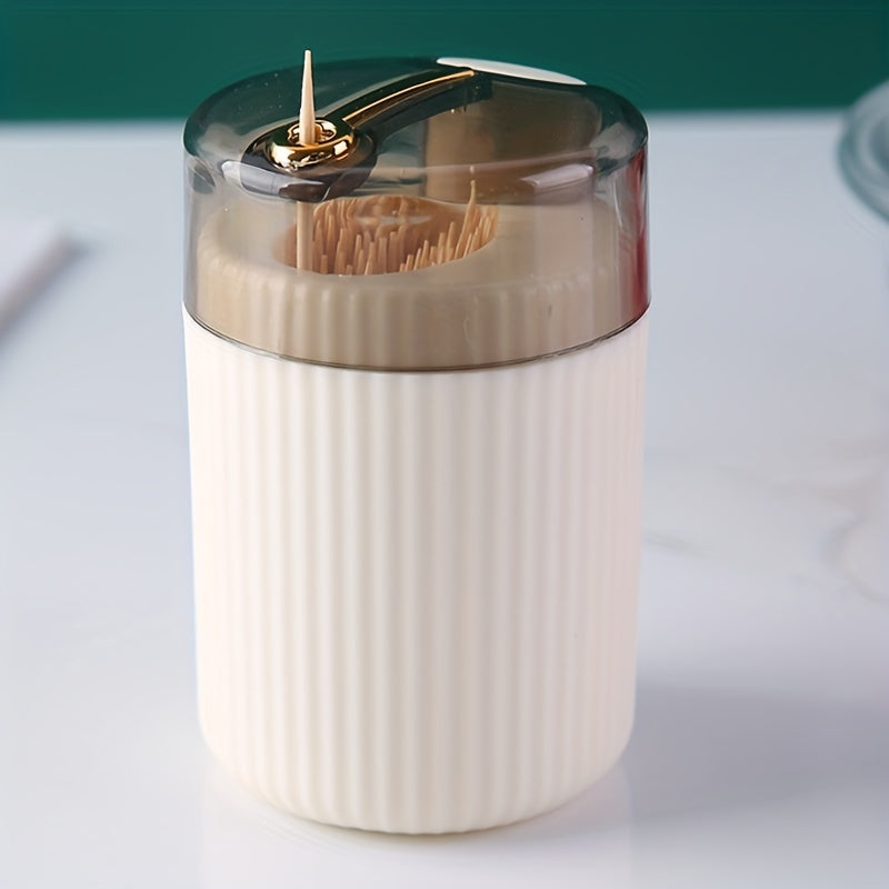 1pc, Toothpick Box, Light Luxury Creative Storage Toothpick Box, Creative Design Swab Jar, Automatic Release Press-type Plastic Toothpick Box, Dental Floss Box, Home Accessories