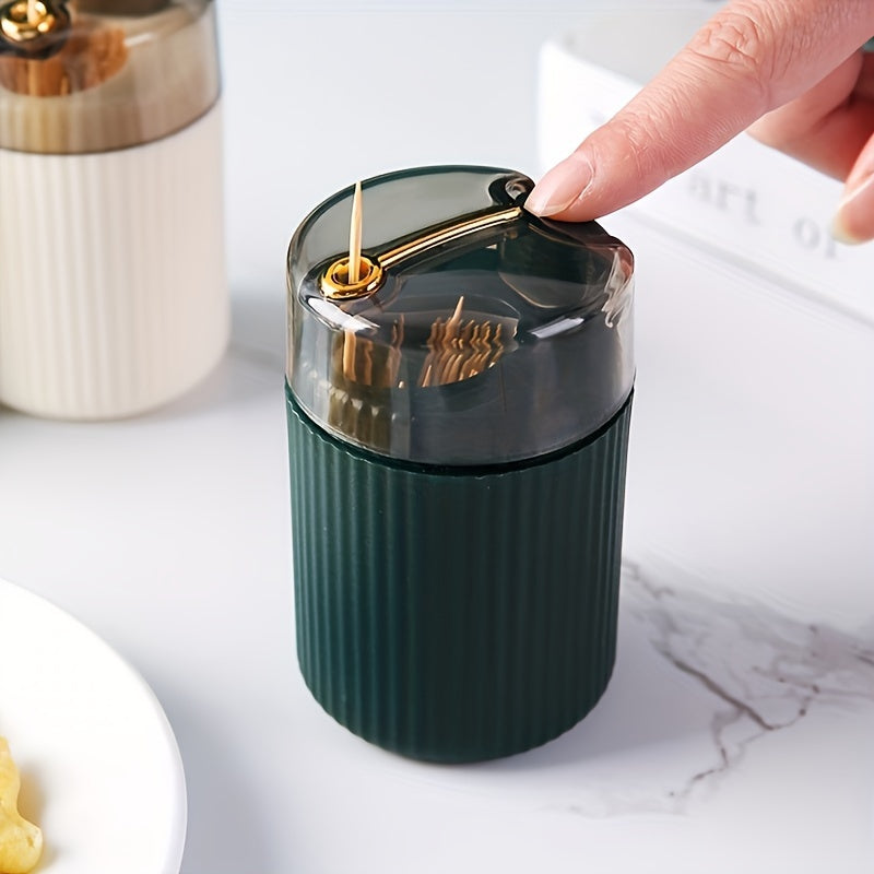 1pc, Toothpick Box, Light Luxury Creative Storage Toothpick Box, Creative Design Swab Jar, Automatic Release Press-type Plastic Toothpick Box, Dental Floss Box, Home Accessories