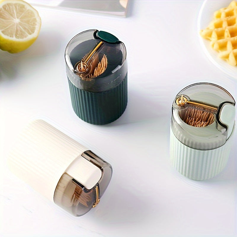1pc, Toothpick Box, Light Luxury Creative Storage Toothpick Box, Creative Design Swab Jar, Automatic Release Press-type Plastic Toothpick Box, Dental Floss Box, Home Accessories