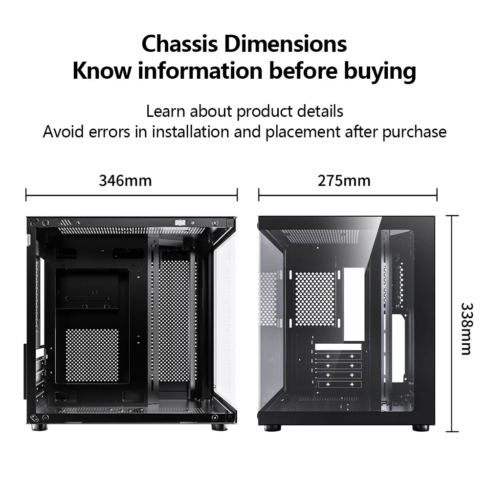 PADO YL M-ATX Gaming PC Case Desktop 270° Sea View Room Computer Case Without A-pillar Double-Sided Transparent PC Gamer Cabinet
