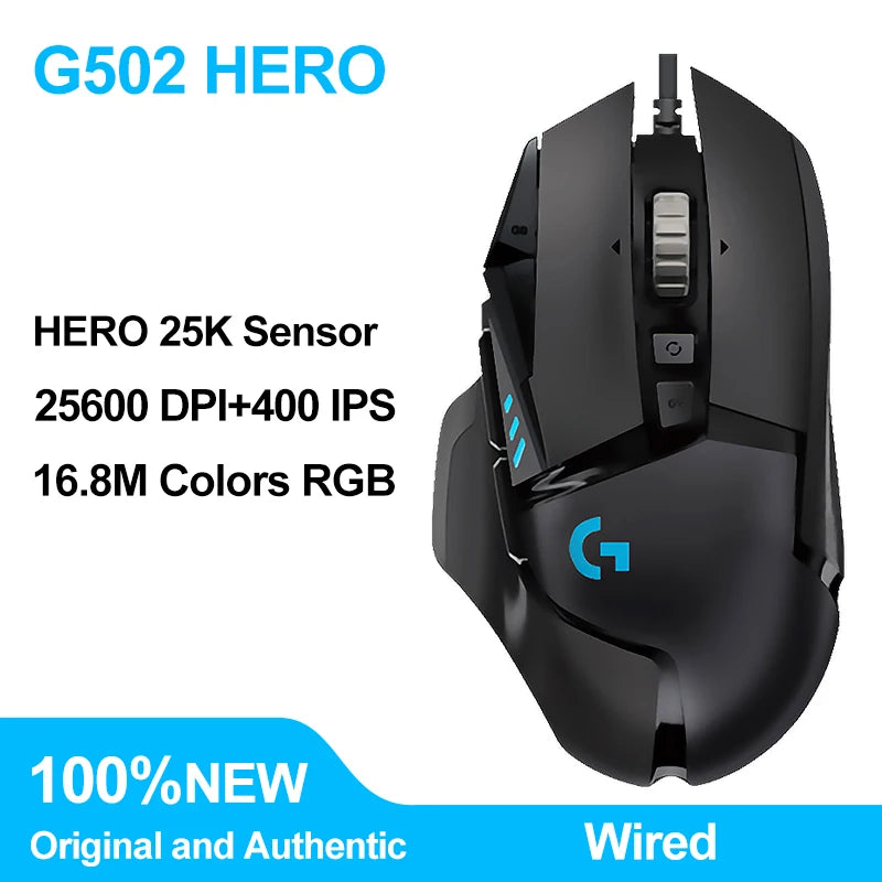 Logitech G502 HERO Cable Game Mouse High Performance RGB Light E-sports PUBG FPS Ergonomic Mice Adjustable Weight