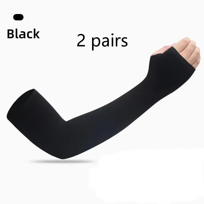 2 Pairs Black Summer Outdoor Riding Driving Arm Guard Hand Sleeve Cover
