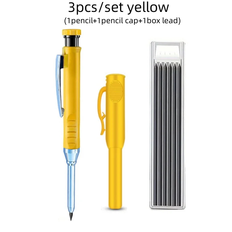 3pcs/set Solid Mechanical Carpenter Pencils With Pencil Cap, 2.8mm Long Nose Deep Hole Woodworking Pencil Markers with Sharpener