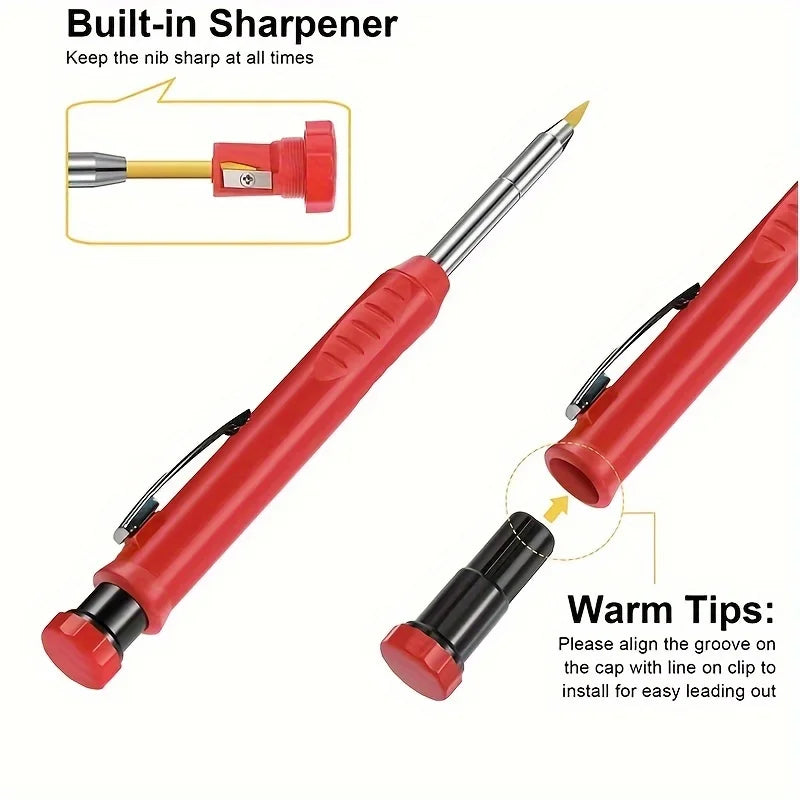3pcs/set Solid Mechanical Carpenter Pencils With Pencil Cap, 2.8mm Long Nose Deep Hole Woodworking Pencil Markers with Sharpener