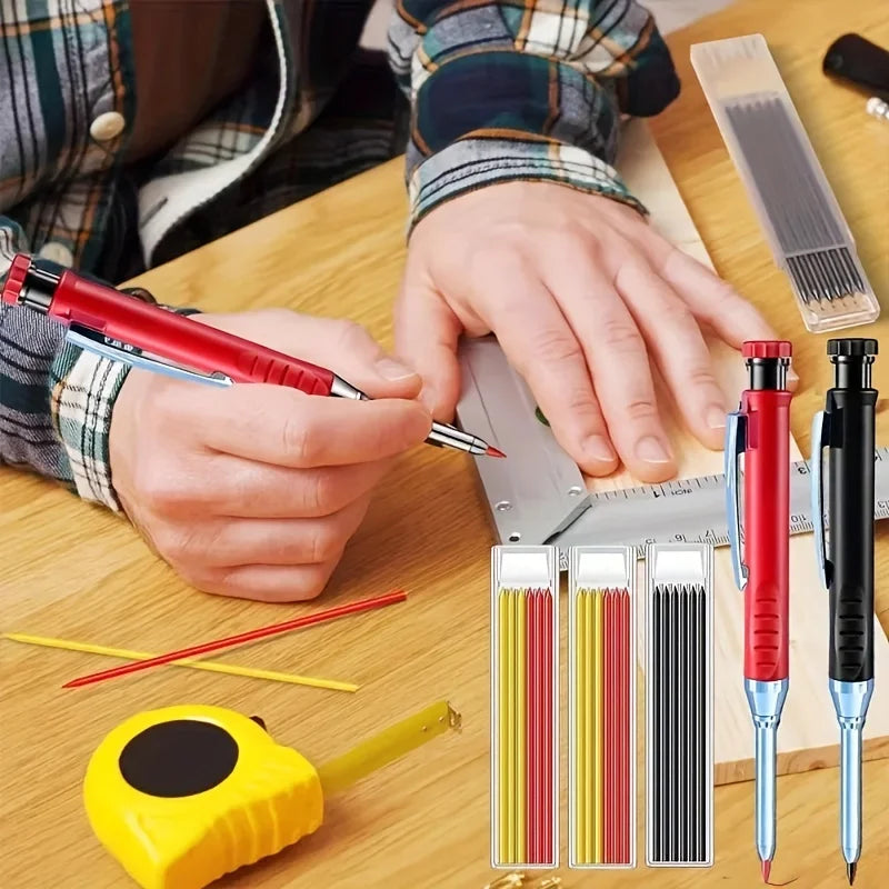 3pcs/set Solid Mechanical Carpenter Pencils With Pencil Cap, 2.8mm Long Nose Deep Hole Woodworking Pencil Markers with Sharpener