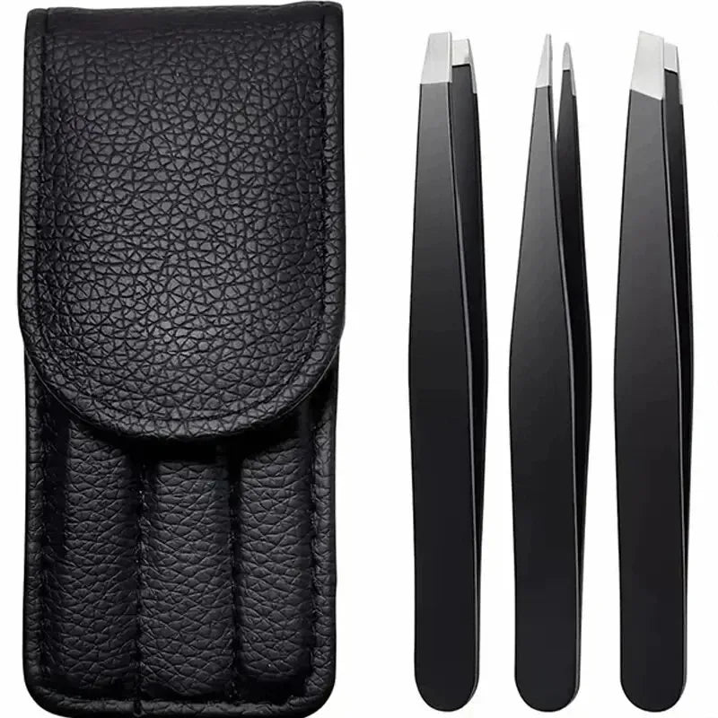 CNK Wholesale Stainless Steel Black Eyebrow Tweezer with Slant and Flat Point Beauty Tools for Eyebrows & Ingrown Hair Removal