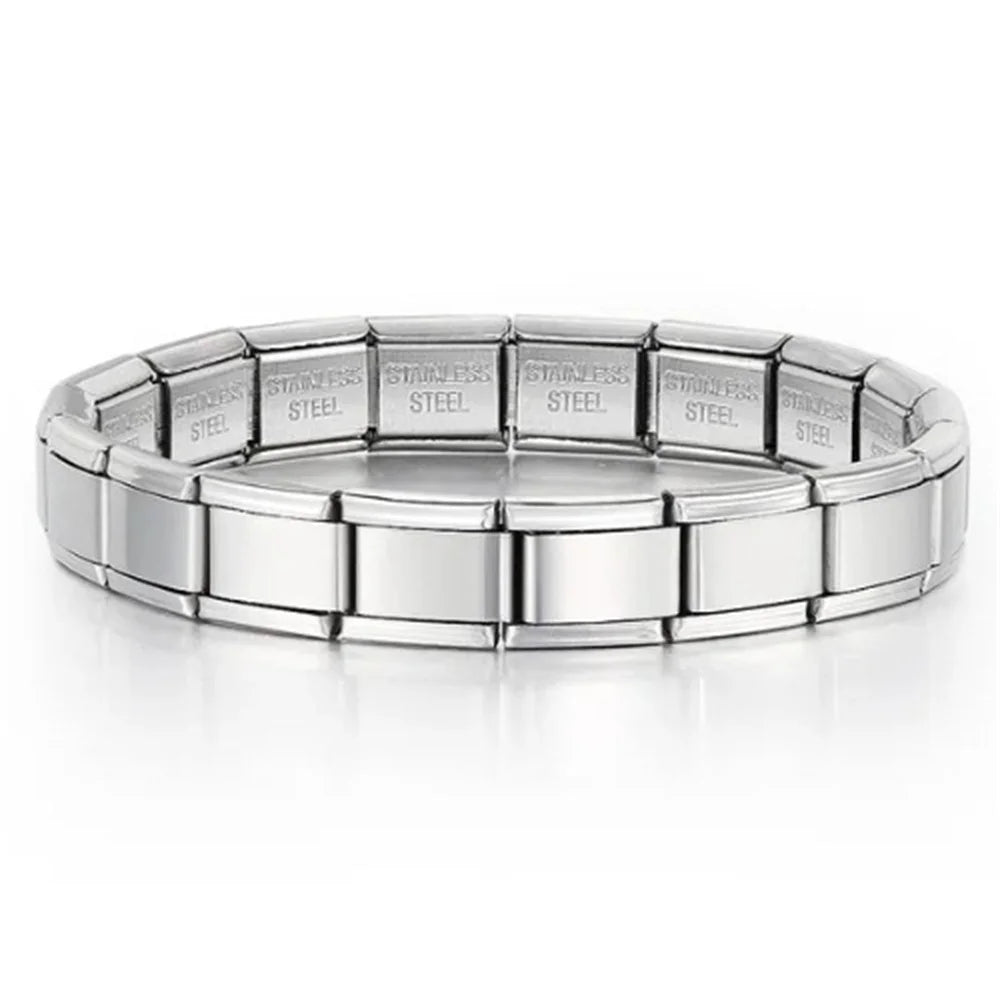 9mm Width Italian Charm Bracelet Fashion Stainless Steel Bangle Elastic Link Chain High Quality Factory DIY