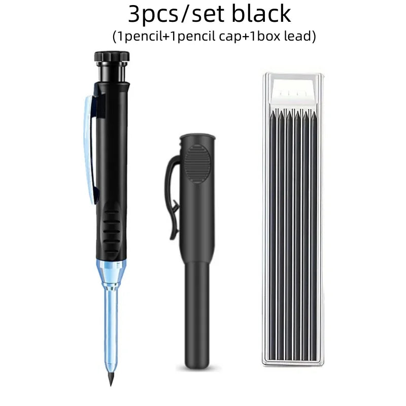 3pcs/set Solid Mechanical Carpenter Pencils With Pencil Cap, 2.8mm Long Nose Deep Hole Woodworking Pencil Markers with Sharpener