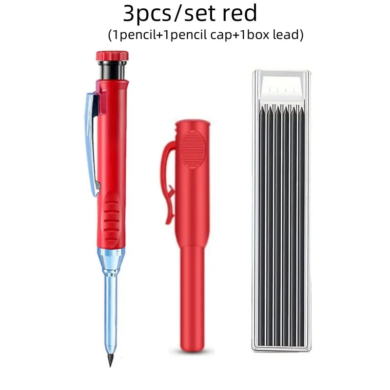 3pcs/set Solid Mechanical Carpenter Pencils With Pencil Cap, 2.8mm Long Nose Deep Hole Woodworking Pencil Markers with Sharpener