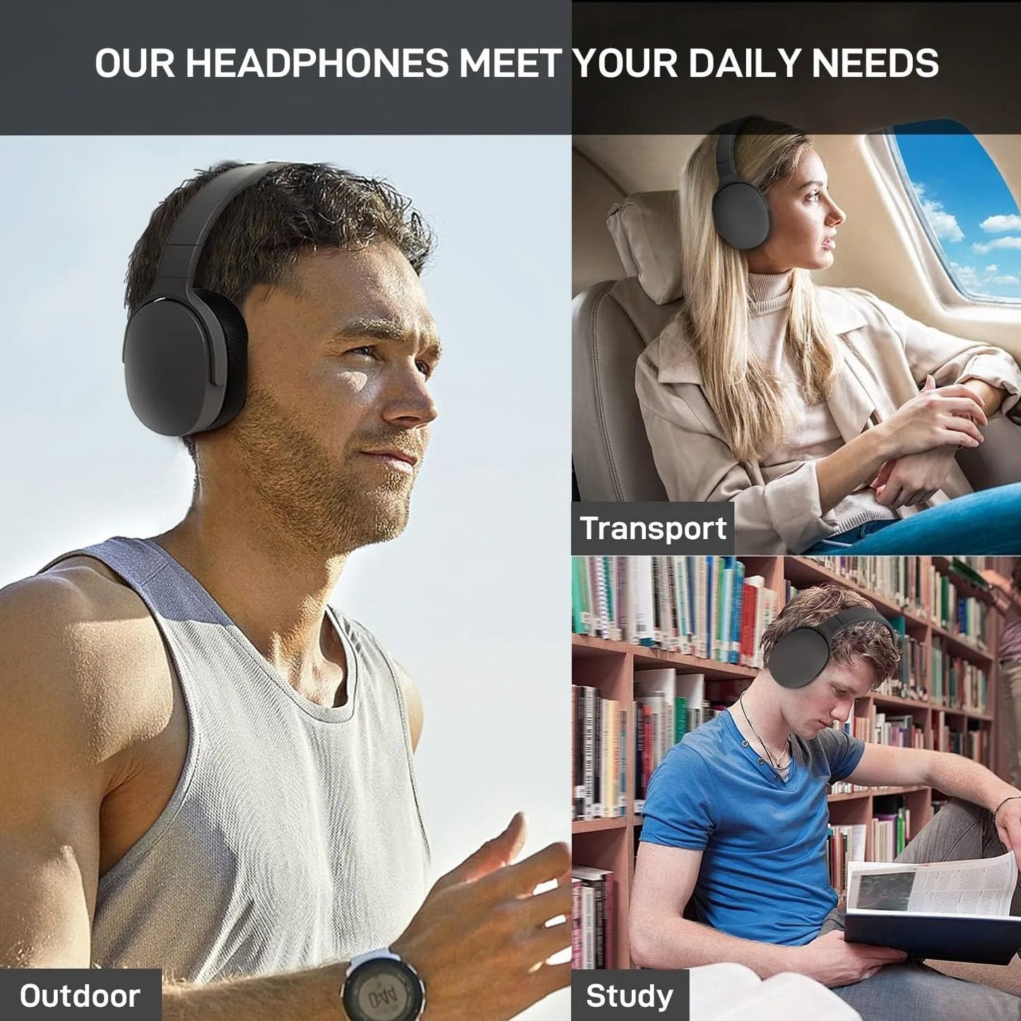 NEWMSNR Wireless Bluetooth5.3 Headphones with HD Mic