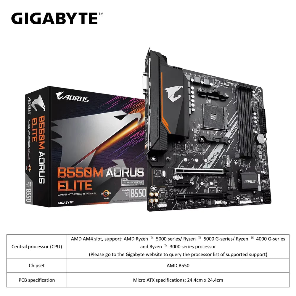 GIGABYTE B550M AORUS ELITE Micro-ATX DDR4 AMD Motherboard B550 128 GB PCI - E 4.0 AM4 USB3.2 Double channel placa mae