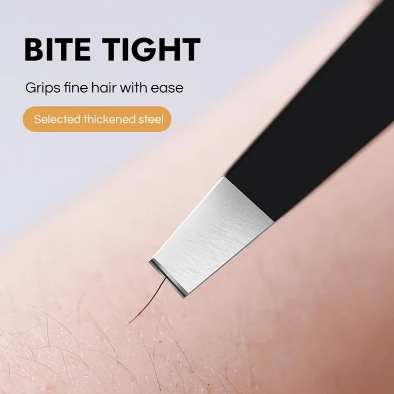 CNK Wholesale Stainless Steel Black Eyebrow Tweezer with Slant and Flat Point Beauty Tools for Eyebrows & Ingrown Hair Removal