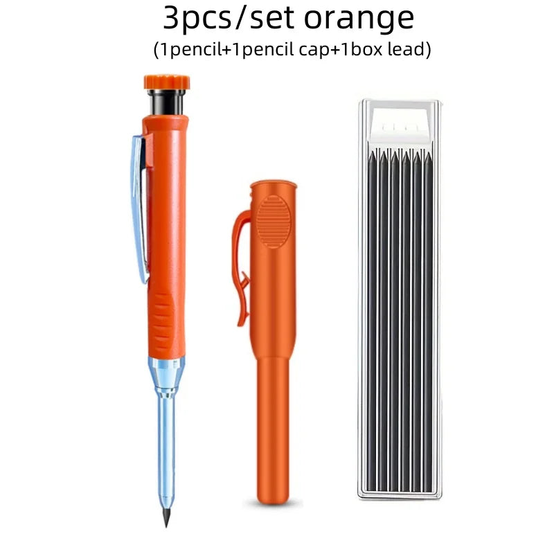 3pcs/set Solid Mechanical Carpenter Pencils With Pencil Cap, 2.8mm Long Nose Deep Hole Woodworking Pencil Markers with Sharpener