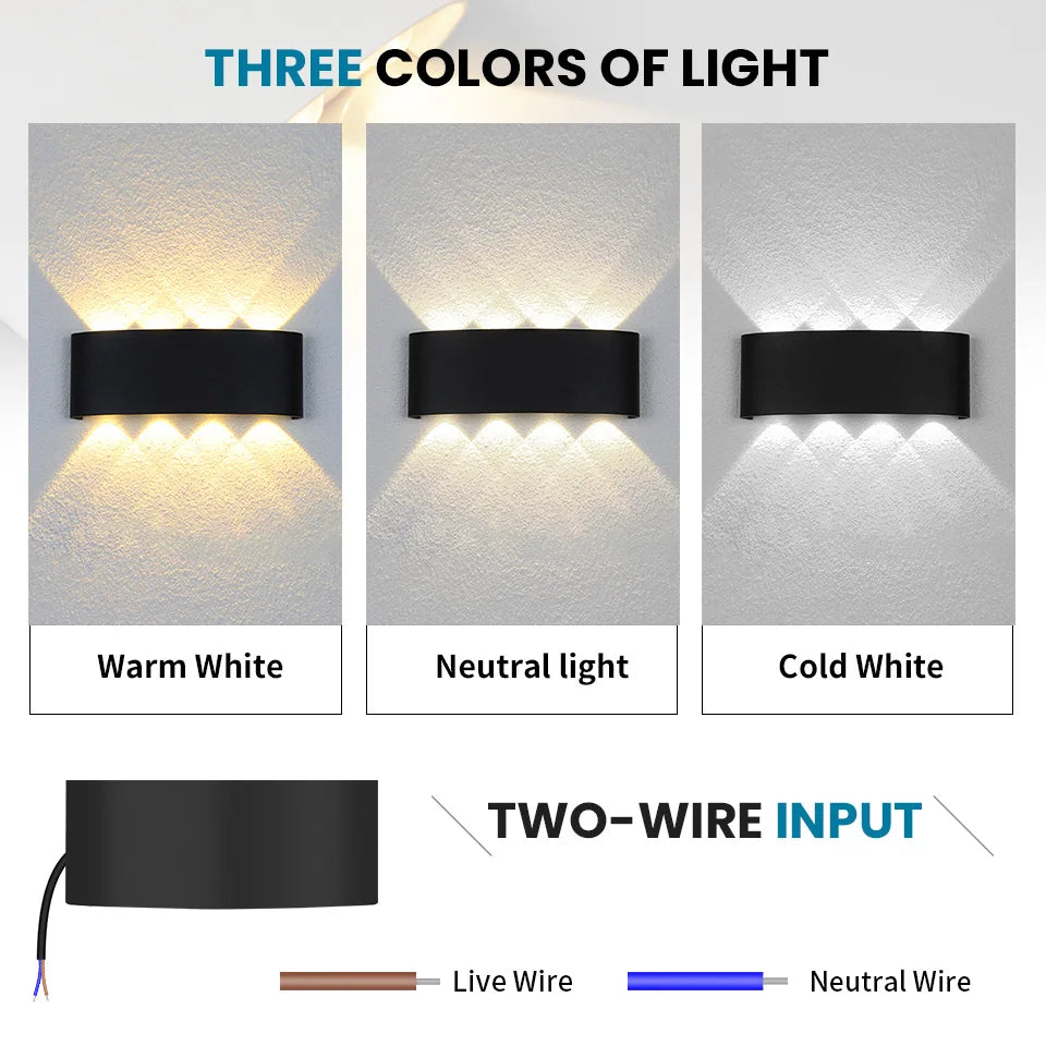 LED Wall Lamp Waterproof IP66 Indoor Outdoor Lamp Garden Lights for Living Room Hallway Bedroom Decor