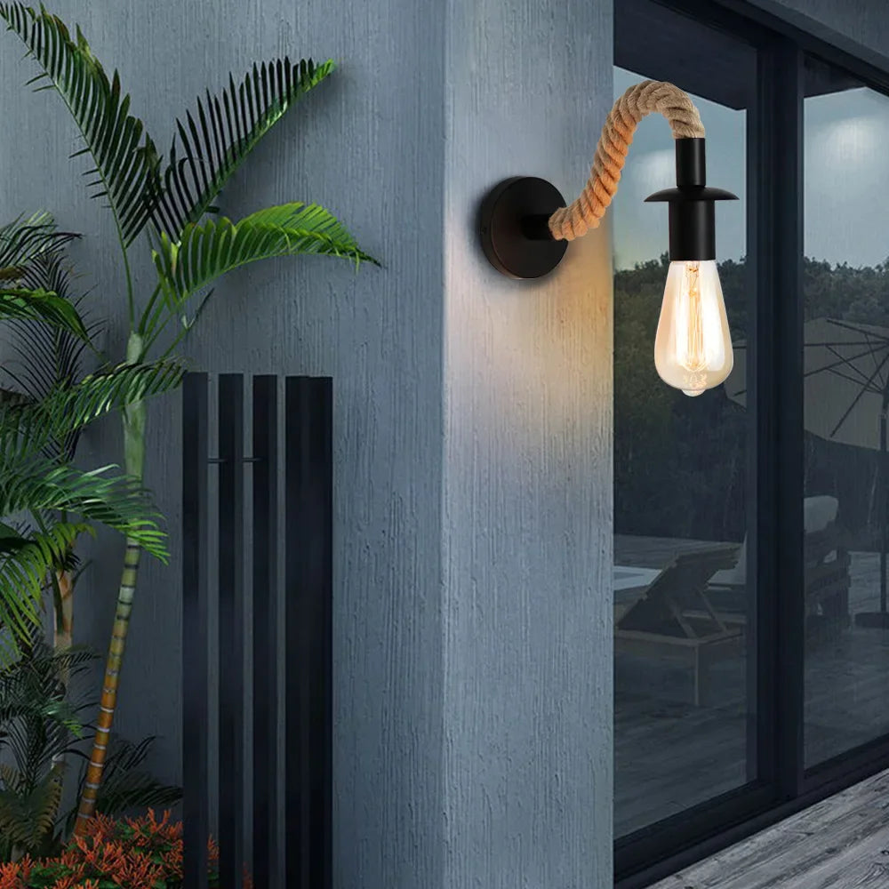 Retro Hemp Rope Wall Lamps E27 Iron Indoor Lamp Holder For Aisle Entrance Corridor Bedside Light AC90-265V Decoration Fixture