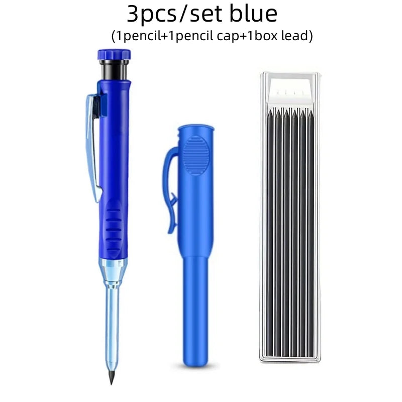 3pcs/set Solid Mechanical Carpenter Pencils With Pencil Cap, 2.8mm Long Nose Deep Hole Woodworking Pencil Markers with Sharpener