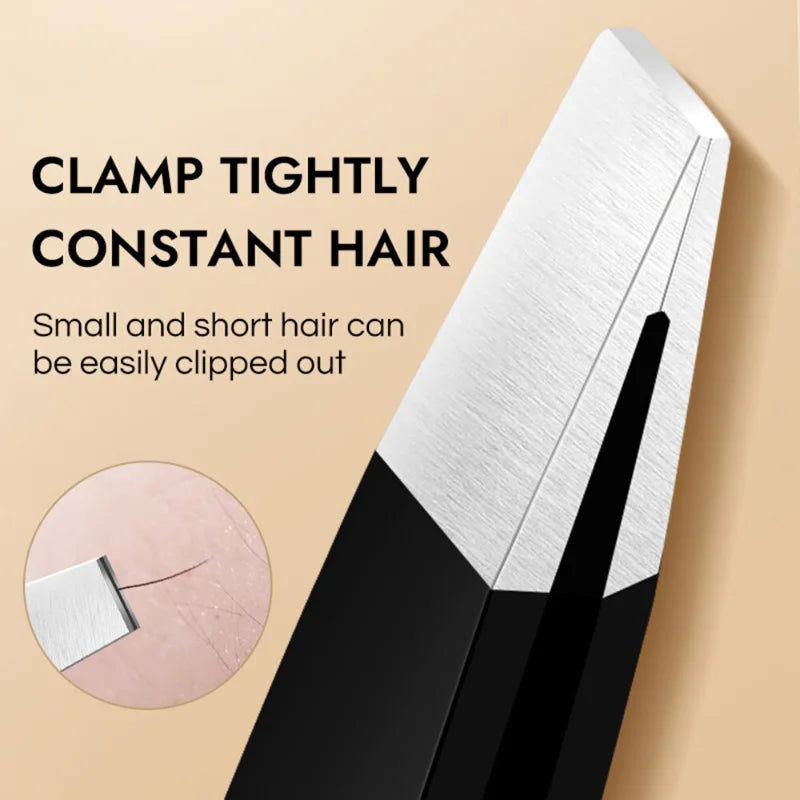 CNK Wholesale Stainless Steel Black Eyebrow Tweezer with Slant and Flat Point Beauty Tools for Eyebrows & Ingrown Hair Removal