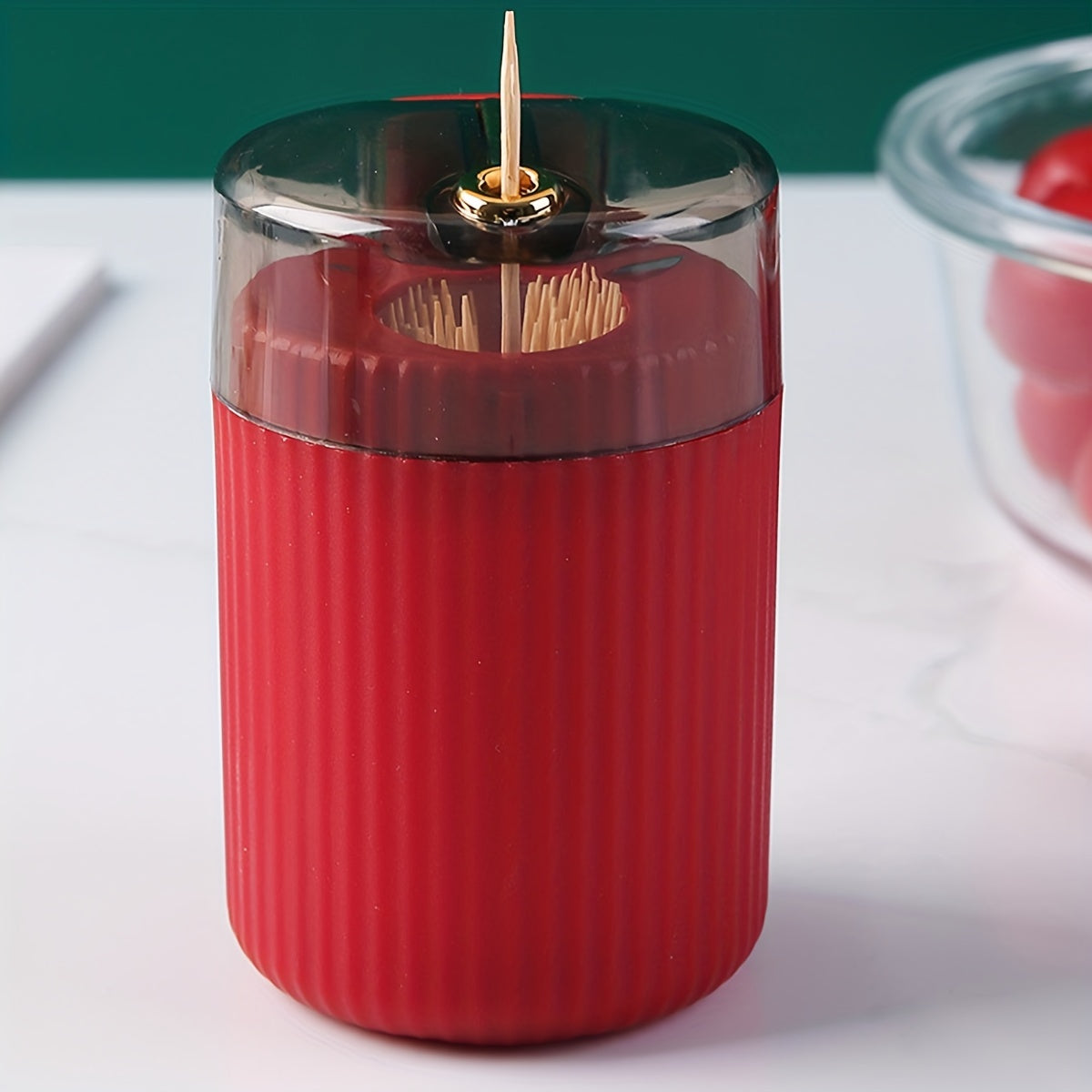 1pc, Toothpick Box, Light Luxury Creative Storage Toothpick Box, Creative Design Swab Jar, Automatic Release Press-type Plastic Toothpick Box, Dental Floss Box, Home Accessories