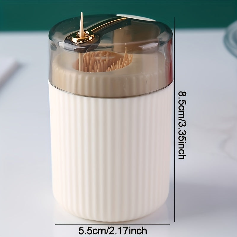 1pc, Toothpick Box, Light Luxury Creative Storage Toothpick Box, Creative Design Swab Jar, Automatic Release Press-type Plastic Toothpick Box, Dental Floss Box, Home Accessories