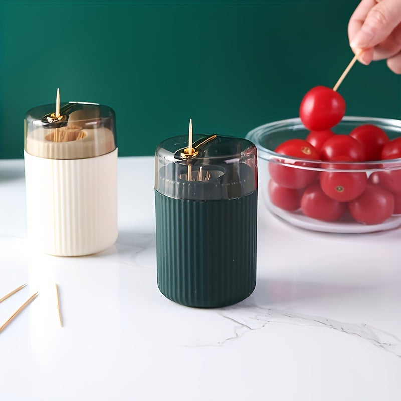 1pc, Toothpick Box, Light Luxury Creative Storage Toothpick Box, Creative Design Swab Jar, Automatic Release Press-type Plastic Toothpick Box, Dental Floss Box, Home Accessories