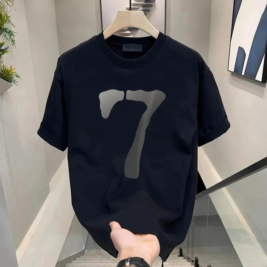 High End Short Sleeved Men's Trendy Round Neck Minimalist Printed Versatile Trendy Casual Top T-shirt WK001