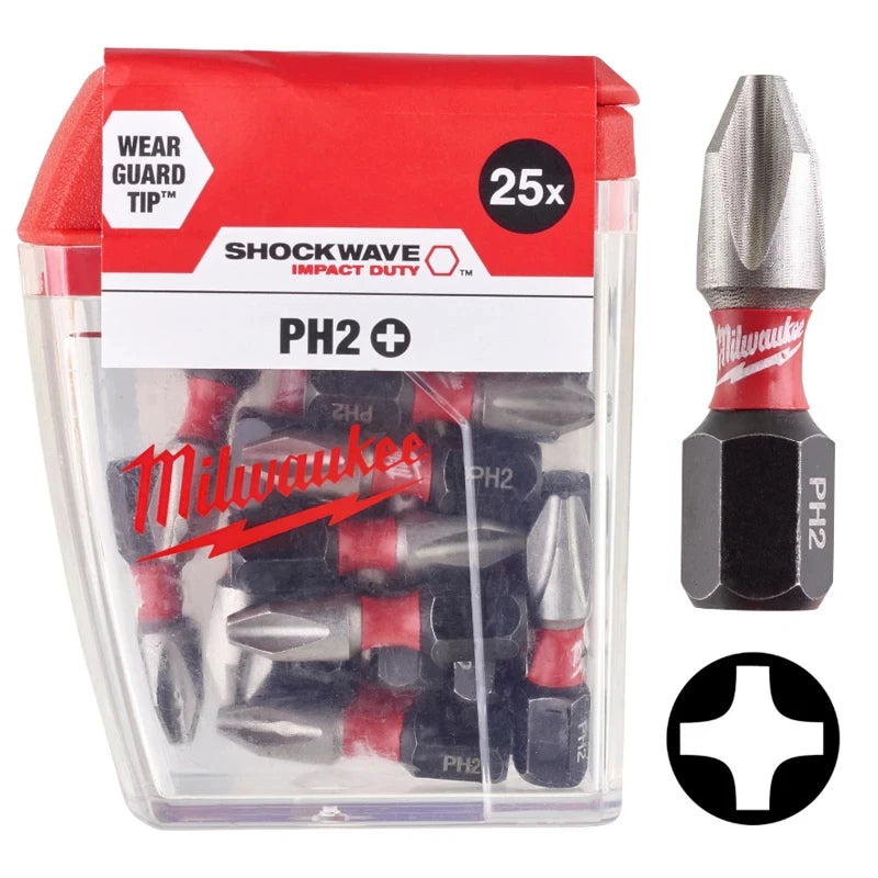 Milwaukee PH2 Impact Drill Bits 25mm/50mm/89mm/152mm Cross Screwdriver Head HSS Carpentry Sell Separately Power Tool Accessories