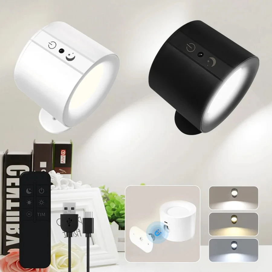 LED Magnetic Wall Light Up and Down Style Black White Rotatable Sleep Guard Bedroom Bedside Lamp Living Room Night Lighting