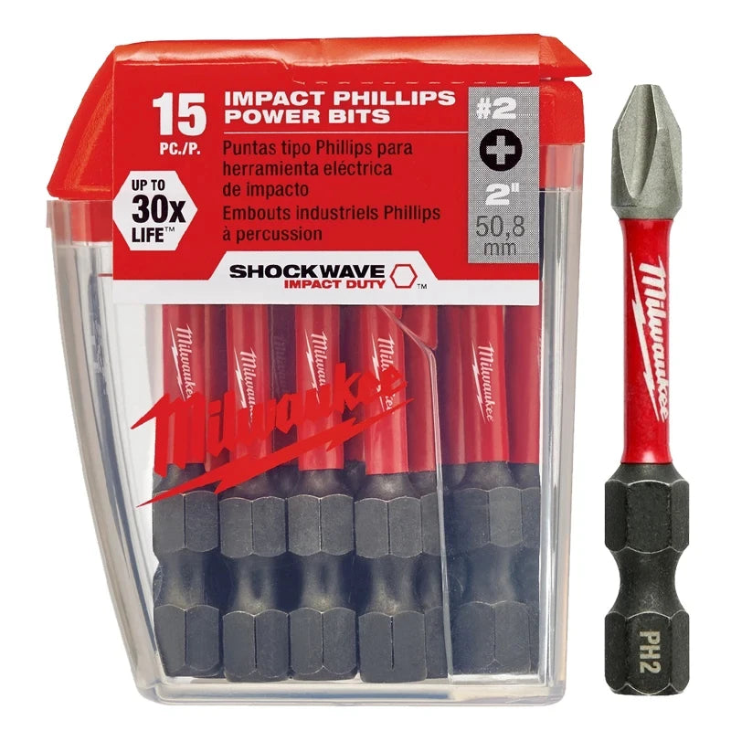 Milwaukee PH2 Impact Drill Bits 25mm/50mm/89mm/152mm Cross Screwdriver Head HSS Carpentry Sell Separately Power Tool Accessories