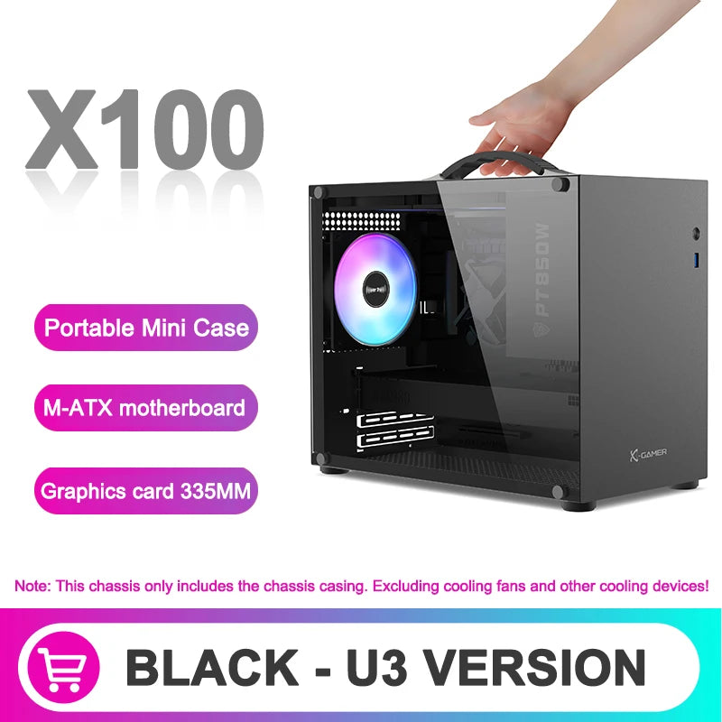 PowerTrain X-GAMER X100 M-ATX Portable Computer Case ITX  MATX  Power Supply Support U3 Type-C Desktop MINI Small Chassis