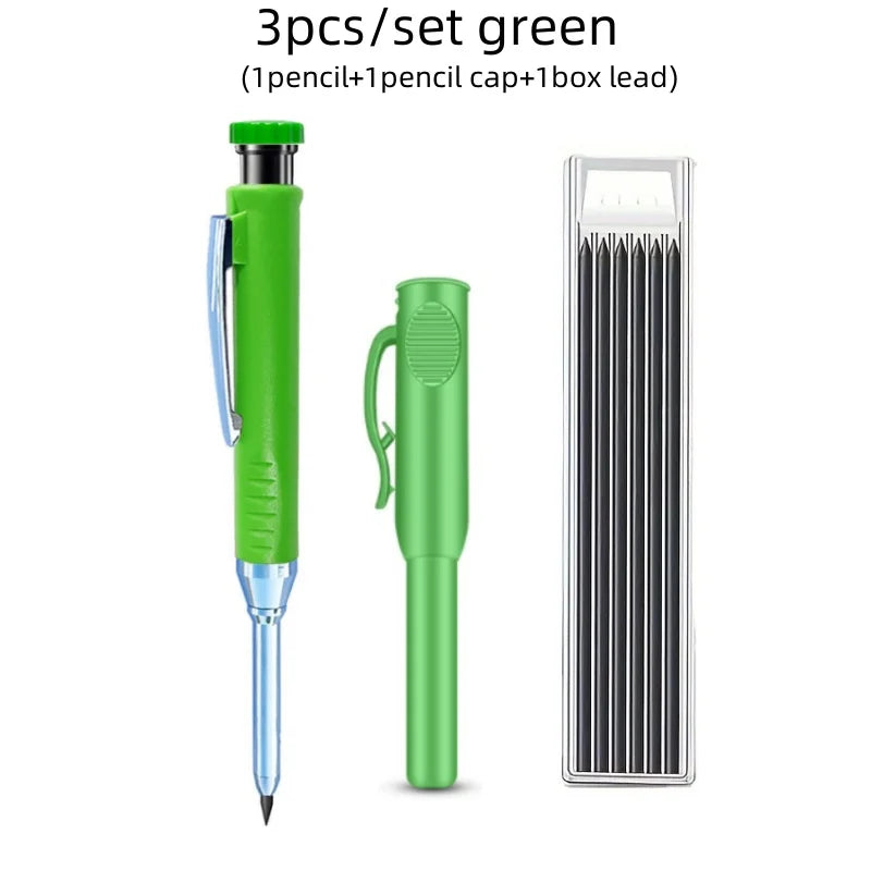 3pcs/set Solid Mechanical Carpenter Pencils With Pencil Cap, 2.8mm Long Nose Deep Hole Woodworking Pencil Markers with Sharpener
