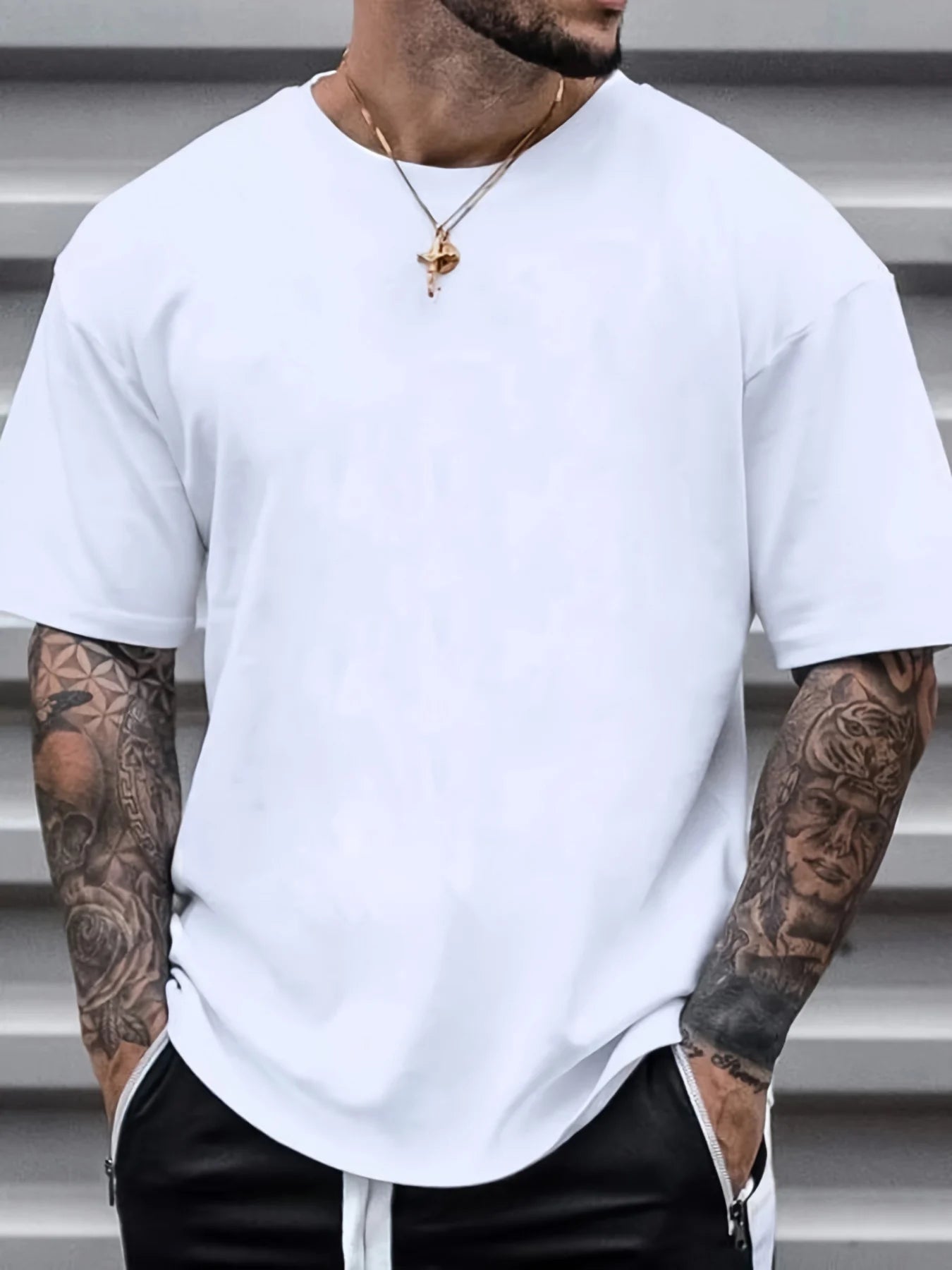 Men's 100% cotton summer loose size Cartoon Bear Pattern printed slim fit casual sports round neck short sleeved T-shirt top