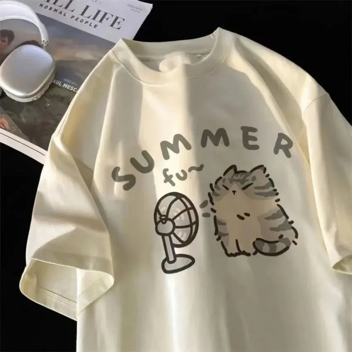 Summer Cat Print Funny Kids Women Tees T-shirt Girls Short Sleeve Korean Kpop Clothes Casual Oversized Free Shipping