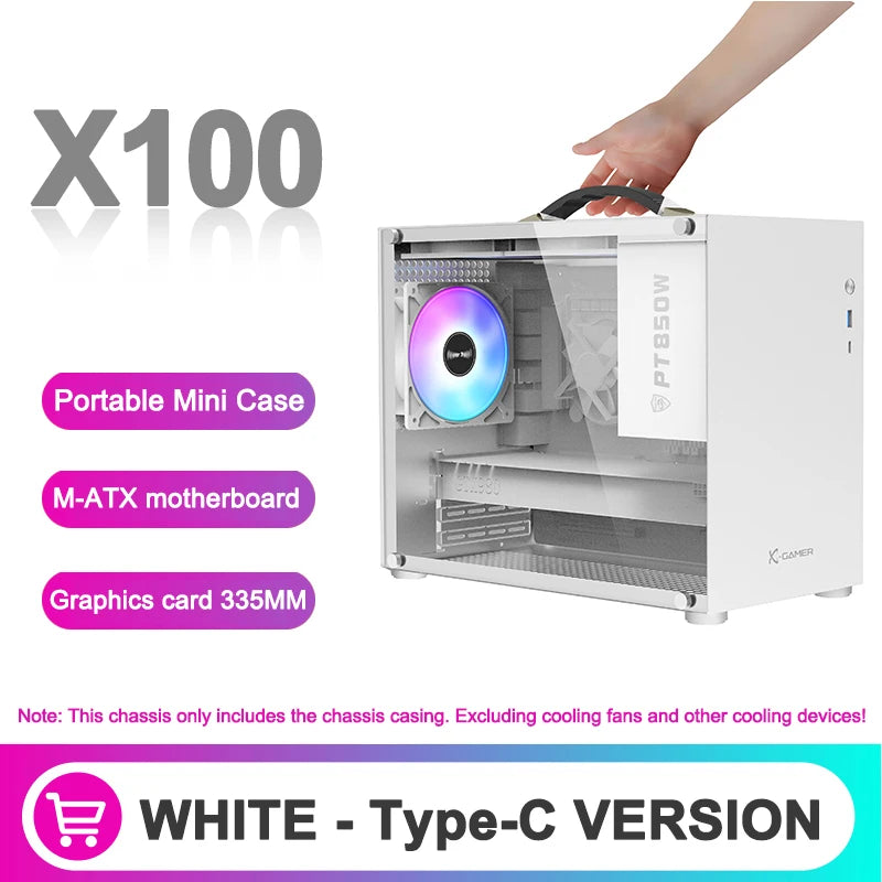 PowerTrain X-GAMER X100 M-ATX Portable Computer Case ITX  MATX  Power Supply Support U3 Type-C Desktop MINI Small Chassis