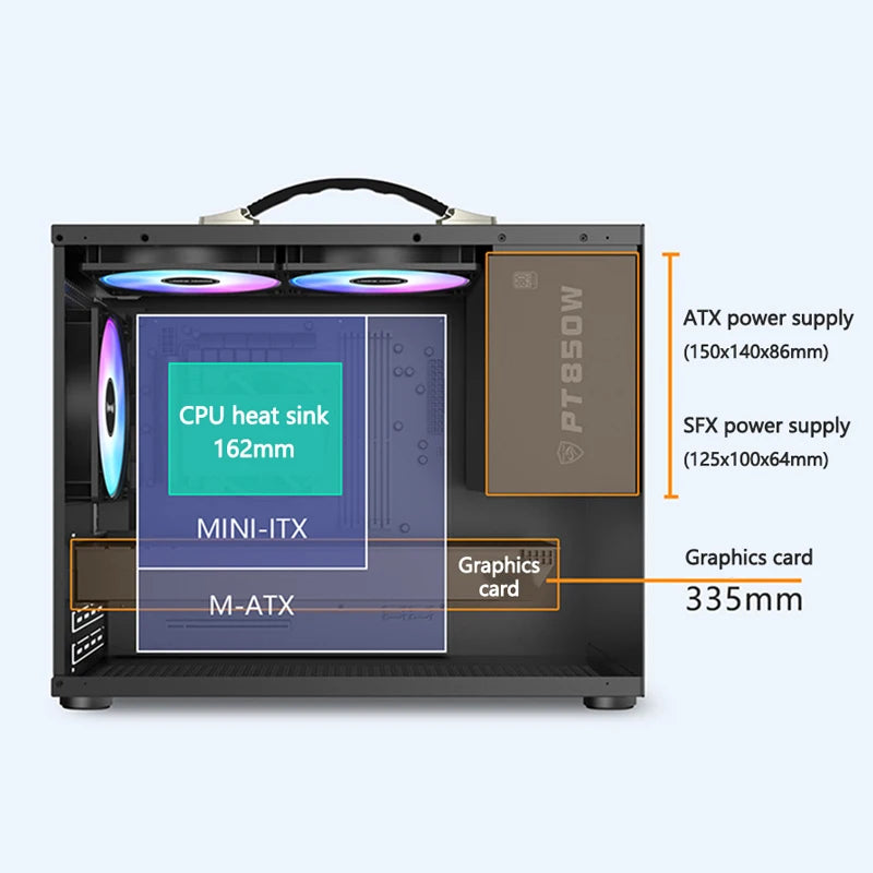PowerTrain X-GAMER X100 M-ATX Portable Computer Case ITX  MATX  Power Supply Support U3 Type-C Desktop MINI Small Chassis