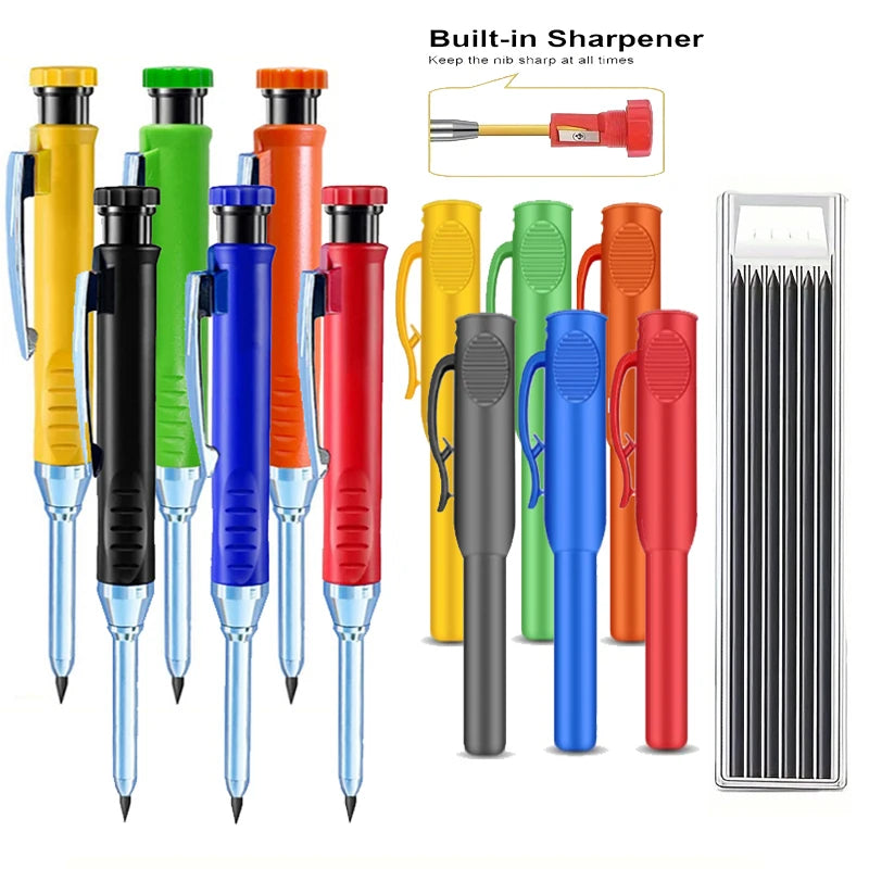 3pcs/set Solid Mechanical Carpenter Pencils With Pencil Cap, 2.8mm Long Nose Deep Hole Woodworking Pencil Markers with Sharpener