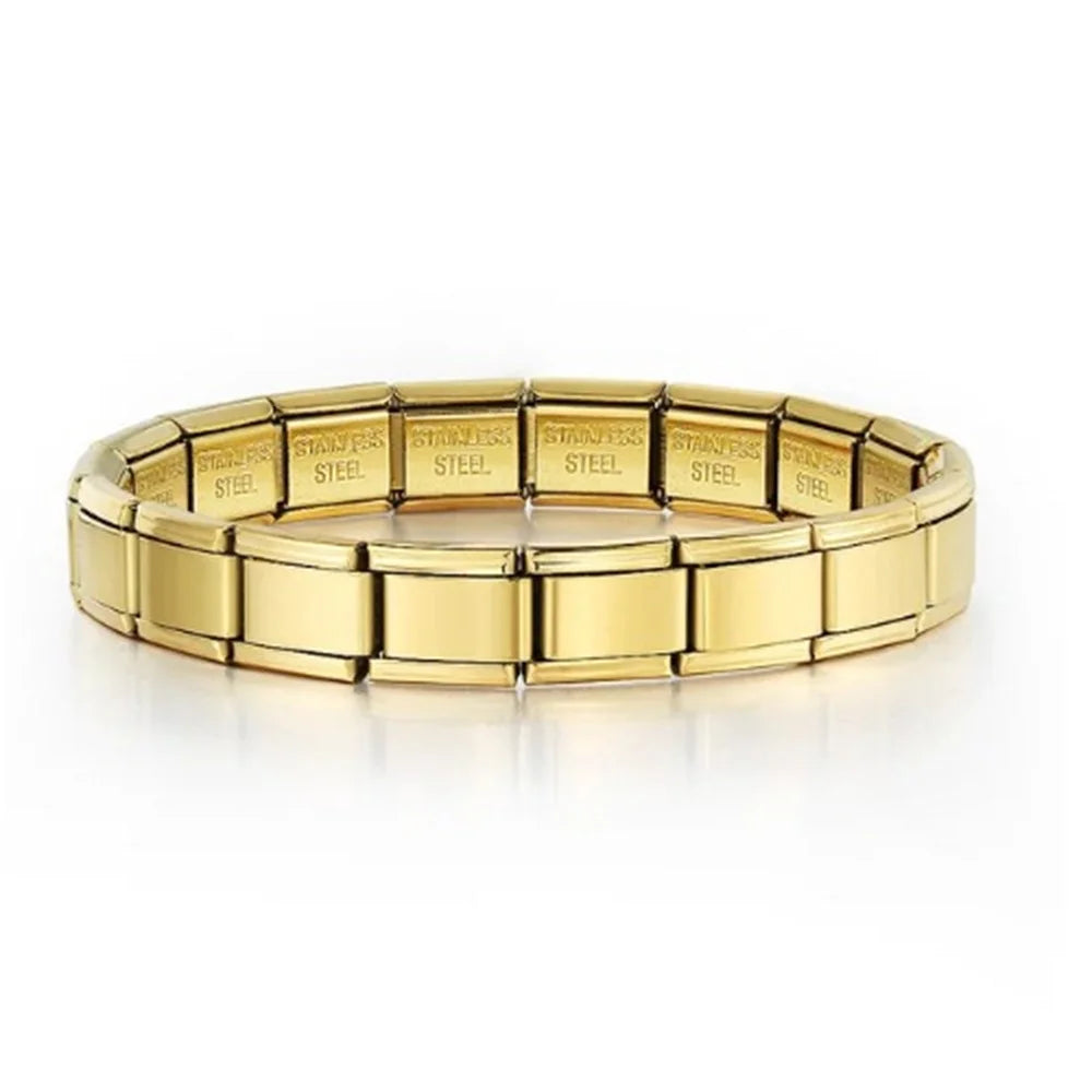 9mm Width Italian Charm Bracelet Fashion Stainless Steel Bangle Elastic Link Chain High Quality Factory DIY