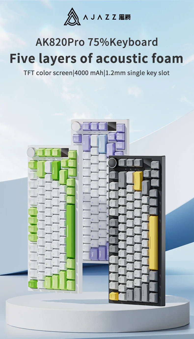 AJAZZ AK820 Wireless Mechanical Gaming Keyboard - Hot-Swappable Switches,Three Mode Connectivity,Compact 75% layout Design