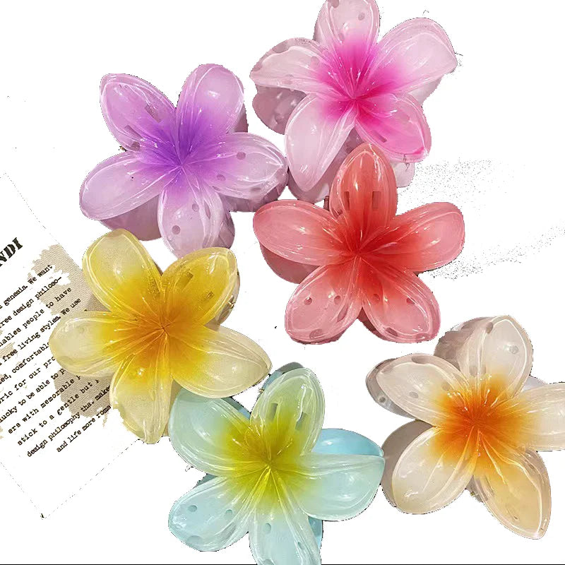 Six colors Gradient Flower Hair Styling Accessories Set Beach Style Hairpins Flower Claw Clips Hawaiian Style