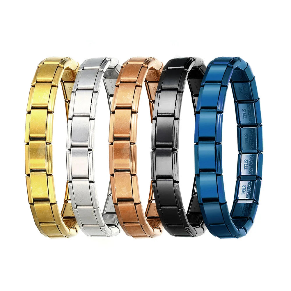 9mm Width Italian Charm Bracelet Fashion Stainless Steel Bangle Elastic Link Chain High Quality Factory DIY