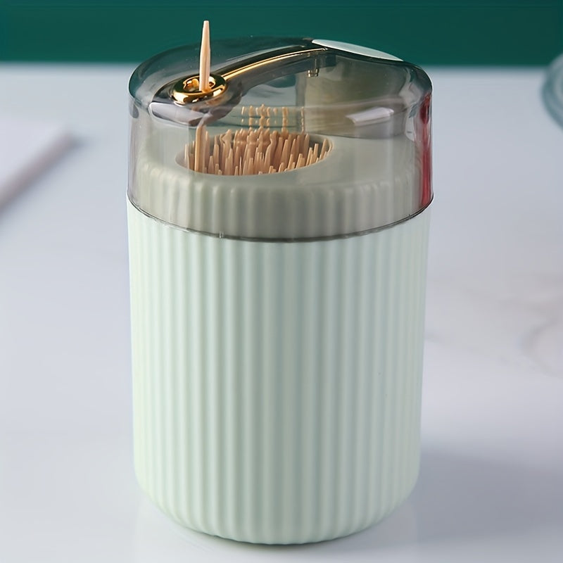 1pc, Toothpick Box, Light Luxury Creative Storage Toothpick Box, Creative Design Swab Jar, Automatic Release Press-type Plastic Toothpick Box, Dental Floss Box, Home Accessories